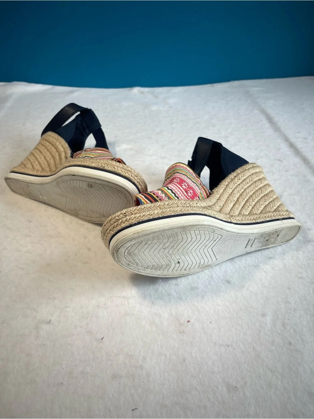 TOMS Women’s Colorful Stripe Espadrille Wedge Sandals Ankle Strap Size 9.5